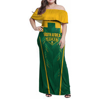 Custom South Africa Cricket Family Matching Off Shoulder Maxi Dress and Hawaiian Shirt SA Protea Woza Nawe
