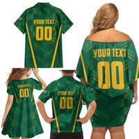 Custom South Africa Cricket Family Matching Off Shoulder Short Dress and Hawaiian Shirt SA Protea Woza Nawe
