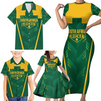 Custom South Africa Cricket Family Matching Short Sleeve Bodycon Dress and Hawaiian Shirt SA Protea Woza Nawe