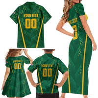 Custom South Africa Cricket Family Matching Short Sleeve Bodycon Dress and Hawaiian Shirt SA Protea Woza Nawe
