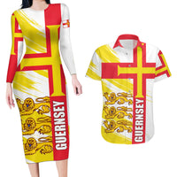 Guernsey Liberation Day Couples Matching Long Sleeve Bodycon Dress and Hawaiian Shirt Guernesi Three Lion - Wonder Print Shop