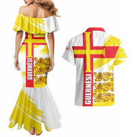 Guernsey Liberation Day Couples Matching Mermaid Dress and Hawaiian Shirt Guernesi Three Lion - Wonder Print Shop