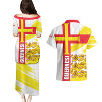 Guernsey Liberation Day Couples Matching Puletasi and Hawaiian Shirt Guernesi Three Lion - Wonder Print Shop