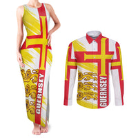Guernsey Liberation Day Couples Matching Tank Maxi Dress and Long Sleeve Button Shirt Guernesi Three Lion - Wonder Print Shop