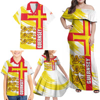 Guernsey Liberation Day Family Matching Off Shoulder Maxi Dress and Hawaiian Shirt Guernesi Three Lion - Wonder Print Shop