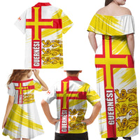 Guernsey Liberation Day Family Matching Off Shoulder Maxi Dress and Hawaiian Shirt Guernesi Three Lion - Wonder Print Shop