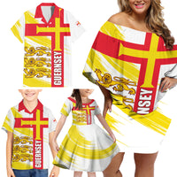 Guernsey Liberation Day Family Matching Off Shoulder Short Dress and Hawaiian Shirt Guernesi Three Lion - Wonder Print Shop
