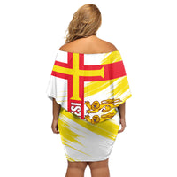 Guernsey Liberation Day Family Matching Off Shoulder Short Dress and Hawaiian Shirt Guernesi Three Lion - Wonder Print Shop