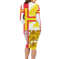 Guernsey Liberation Day Long Sleeve Bodycon Dress Guernesi Three Lion - Wonder Print Shop