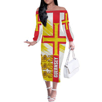 Guernsey Liberation Day Off The Shoulder Long Sleeve Dress Guernesi Three Lion - Wonder Print Shop