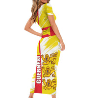 Guernsey Liberation Day Short Sleeve Bodycon Dress Guernesi Three Lion - Wonder Print Shop