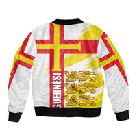 Guernsey Liberation Day Sleeve Zip Bomber Jacket Guernesi Three Lion - Wonder Print Shop