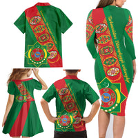Turkmenistan Flag Day Family Matching Long Sleeve Bodycon Dress and Hawaiian Shirt Turkmenistan Bitaraplygyn watanydyr - Wonder Print Shop