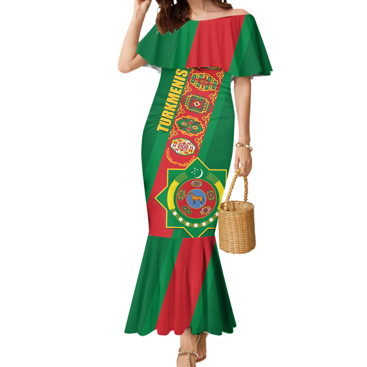 Turkmenistan Flag Day Mermaid Dress Turkmenistan Bitaraplygyn watanydyr LT01