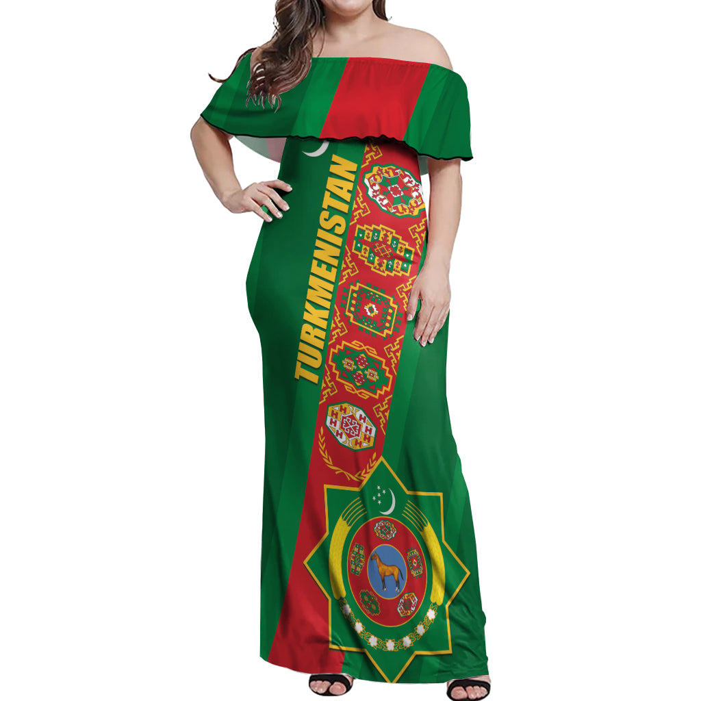 Turkmenistan Flag Day Off Shoulder Maxi Dress Turkmenistan Bitaraplygyn watanydyr LT01