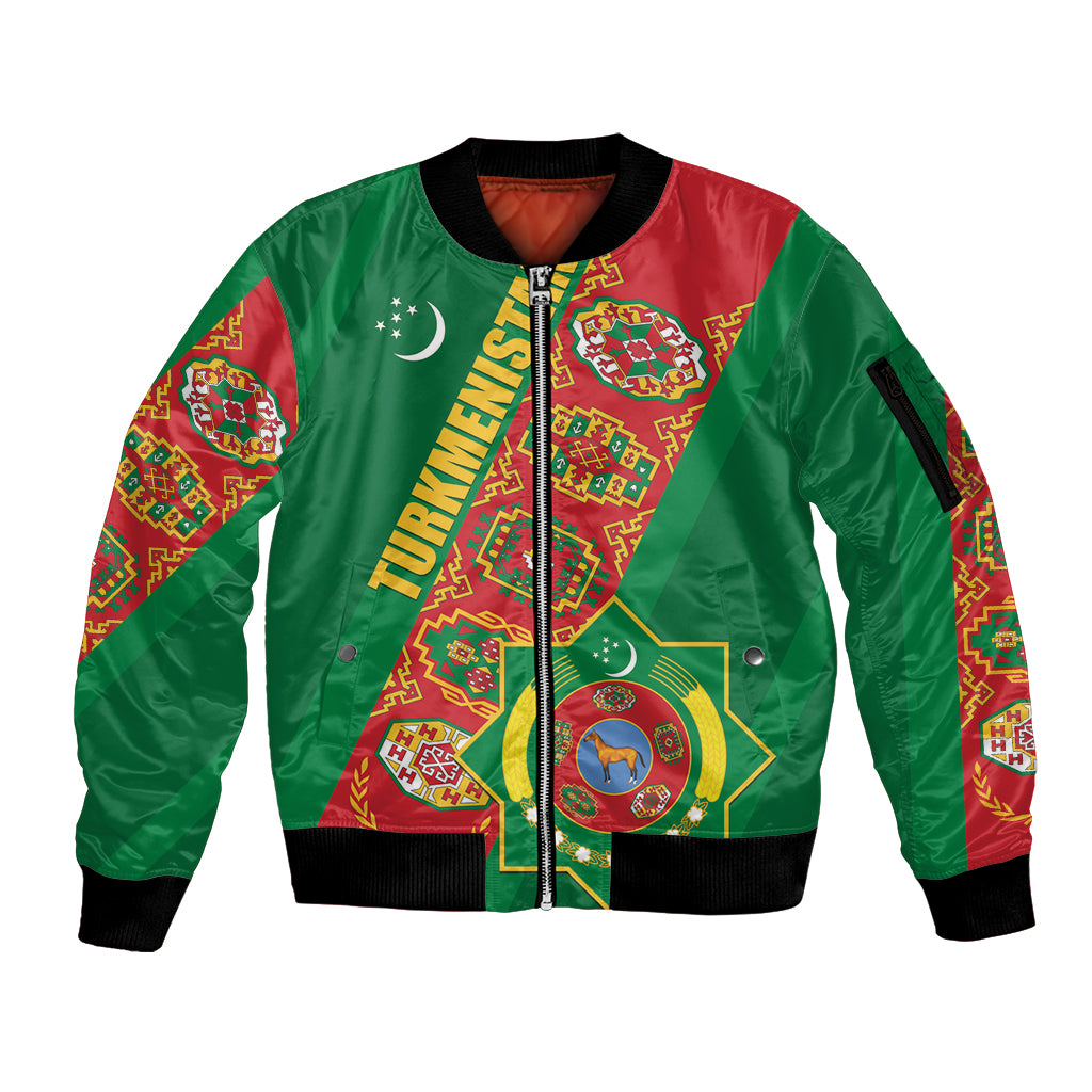Turkmenistan Flag Day Sleeve Zip Bomber Jacket Turkmenistan Bitaraplygyn watanydyr LT01