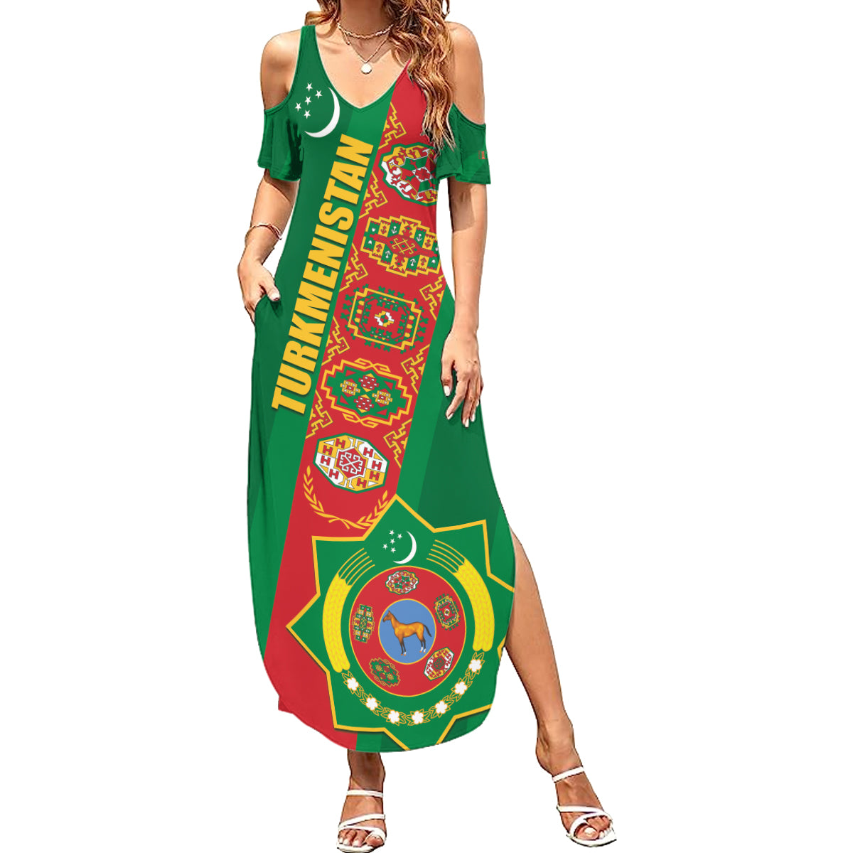 Turkmenistan Flag Day Summer Maxi Dress Turkmenistan Bitaraplygyn watanydyr LT01