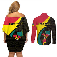 Mozambique Independence Day Couples Matching Off Shoulder Short Dress and Long Sleeve Button Shirt Muzambhiki 1975 Anniversary - Wonder Print Shop