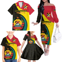 Mozambique Independence Day Family Matching Off The Shoulder Long Sleeve Dress and Hawaiian Shirt Muzambhiki 1975 Anniversary - Wonder Print Shop