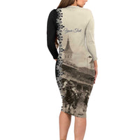 Personalized Kentucky Run For The Rose Long Sleeve Bodycon Dress Beige Rose Floral
