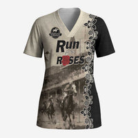 Personalized Kentucky Run For The Rose Scrub Top Beige Rose Floral