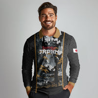 Custom Baseball Japan Samurai Long Sleeve Polo Shirt Black Grunge Vintage