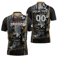 Custom Baseball Japan Samurai Zipper Polo Shirt Black Grunge Vintage