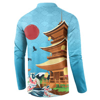 Japan Land Of The Rising Sun Button Sweatshirt Japanese Pagoda Koi Fish