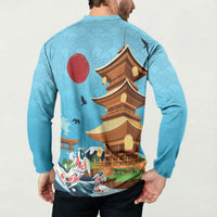 Japan Land Of The Rising Sun Button Sweatshirt Japanese Pagoda Koi Fish