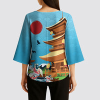 Japan Land Of The Rising Sun Kimono Sleeve Blouse Japanese Pagoda Koi Fish