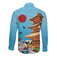 Japan Land Of The Rising Sun Long Sleeve Button Shirt Japanese Pagoda Koi Fish