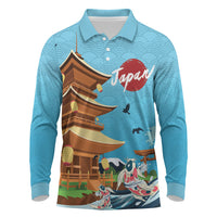 Japan Land Of The Rising Sun Long Sleeve Polo Shirt Japanese Pagoda Koi Fish