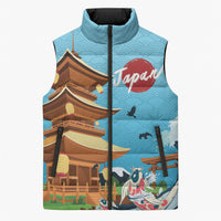 Japan Land Of The Rising Sun Sleeveless Puffer Jacket Japanese Pagoda Koi Fish