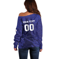 Custom Japan Samurai Blue 2026 Football Off Shoulder Sweater Go Champion