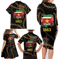 Suriname Keti Koti Family Matching Long Sleeve Bodycon Dress and Hawaiian Shirt Kettingsnijden Prisiri Manspasi - Wonder Print Shop