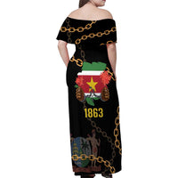 Suriname Keti Koti Family Matching Off Shoulder Maxi Dress and Hawaiian Shirt Kettingsnijden Prisiri Manspasi - Wonder Print Shop