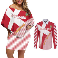 Custom Danmark 2024 Football Couples Matching Off Shoulder Short Dress and Long Sleeve Button Shirt We are Red We are White We are Danish Dynamite - Wonder Print Shop