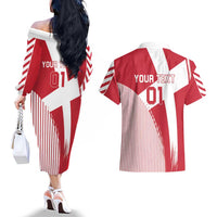 Custom Danmark 2024 Football Couples Matching Off The Shoulder Long Sleeve Dress and Hawaiian Shirt We are Red We are White We are Danish Dynamite - Wonder Print Shop