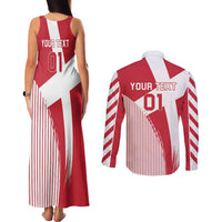 Custom Danmark 2024 Football Couples Matching Tank Maxi Dress and Long Sleeve Button Shirt We are Red We are White We are Danish Dynamite - Wonder Print Shop