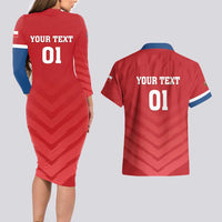 Custom Czech Republic 2024 Football Couples Matching Long Sleeve Bodycon Dress and Hawaiian Shirt Jeden Tym Jeden Cil Czechia - Wonder Print Shop