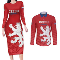 Custom Czech Republic 2024 Football Couples Matching Long Sleeve Bodycon Dress and Long Sleeve Button Shirt Jeden Tym Jeden Cil Czechia - Wonder Print Shop