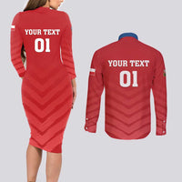 Custom Czech Republic 2024 Football Couples Matching Long Sleeve Bodycon Dress and Long Sleeve Button Shirt Jeden Tym Jeden Cil Czechia - Wonder Print Shop