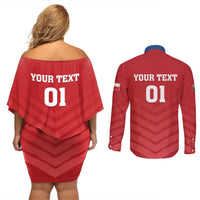 Custom Czech Republic 2024 Football Couples Matching Off Shoulder Short Dress and Long Sleeve Button Shirt Jeden Tym Jeden Cil Czechia - Wonder Print Shop