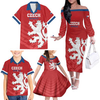 Custom Czech Republic 2024 Football Family Matching Off The Shoulder Long Sleeve Dress and Hawaiian Shirt Jeden Tym Jeden Cil Czechia - Wonder Print Shop