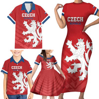 Custom Czech Republic 2024 Football Family Matching Short Sleeve Bodycon Dress and Hawaiian Shirt Jeden Tym Jeden Cil Czechia - Wonder Print Shop