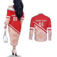Custom Turkey 2024 Football Couples Matching Off The Shoulder Long Sleeve Dress and Long Sleeve Button Shirt Ay Yıldızlılar Biz Bitti Demeden Bitmez