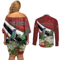 Personalized Trinidad and Tobago Couples Matching Off Shoulder Short Dress and Long Sleeve Button Shirt Cairi Land of the Humming Bird - Wonder Print Shop
