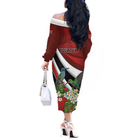 Personalized Trinidad and Tobago Off The Shoulder Long Sleeve Dress Cairi Land of the Humming Bird - Wonder Print Shop