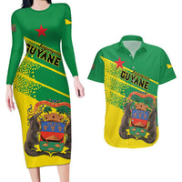Personalized French Guiana Couples Matching Long Sleeve Bodycon Dress and Hawaiian Shirt Lagwiyann In My Heart - Wonder Print Shop