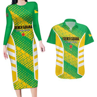 Custom French Guiana Football Couples Matching Long Sleeve Bodycon Dress and Hawaiian Shirt Go Les Yana Dokos - Wonder Print Shop
